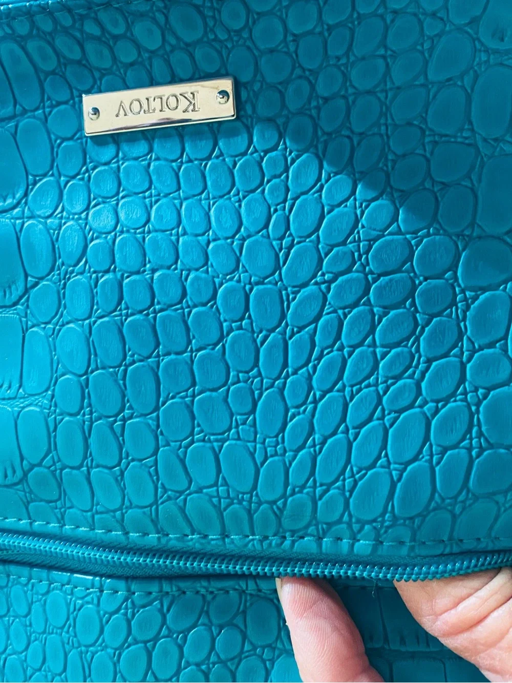 Turquoise Croc-Embossed Crossbody Shoulder Bag